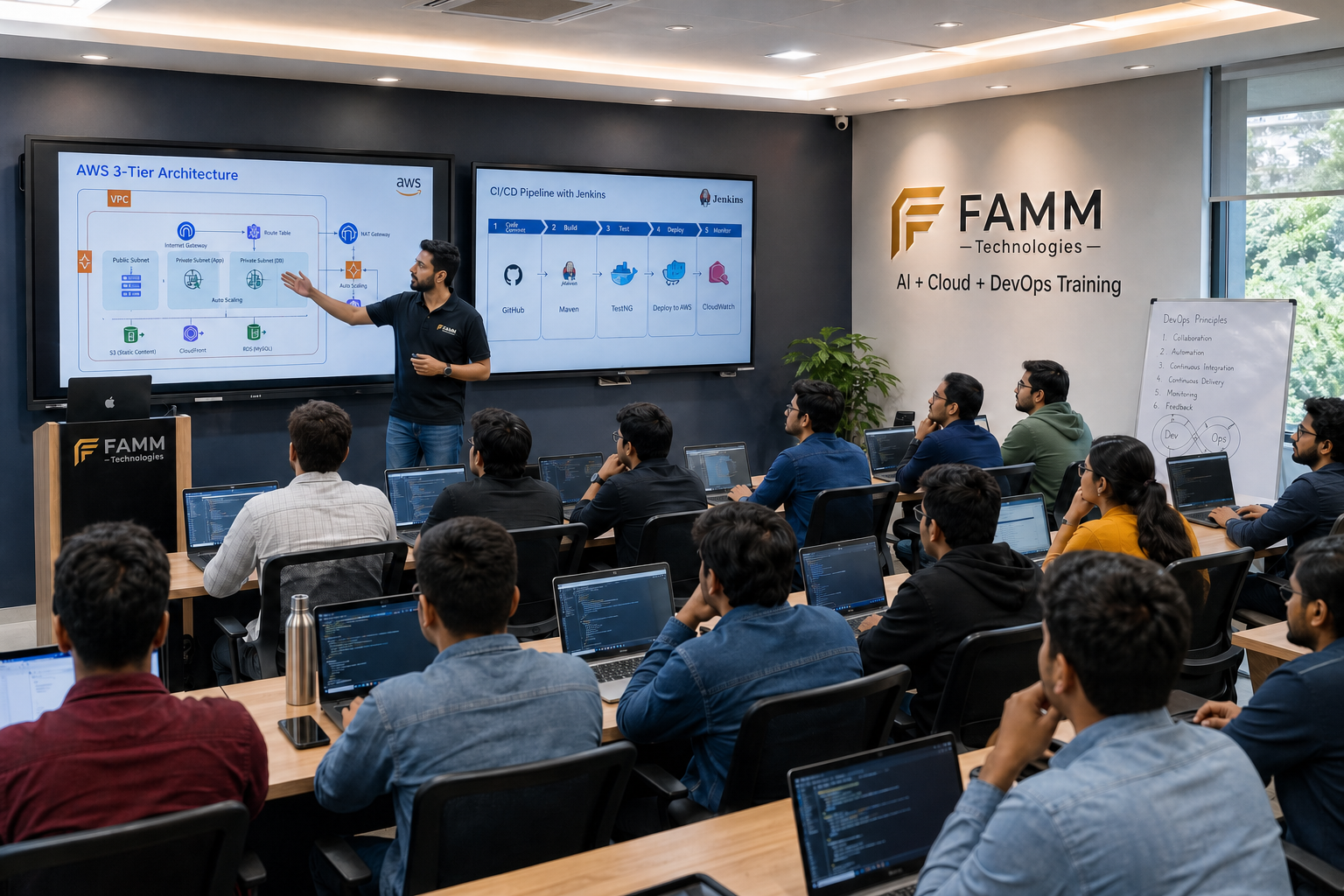 FAMM Technologies instructor leading a cloud and DevOps classroom session